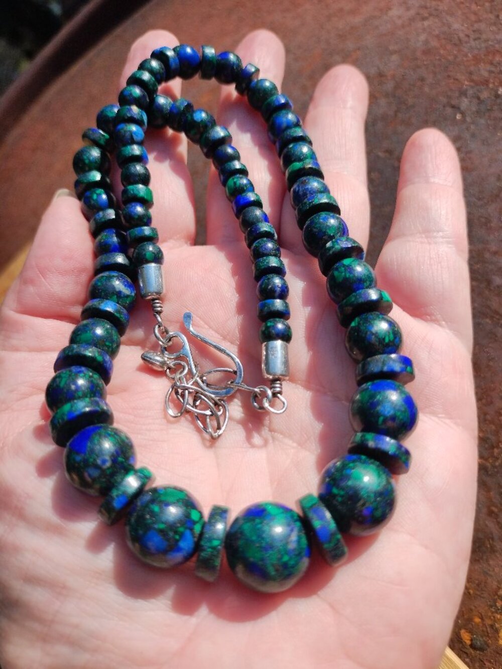 Jay King DTR 925 Sterling Silver Azurite Malachite Graduated Bead Necklace 18" - Picture 2 of 11